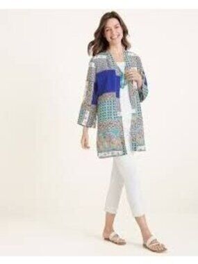 Chico's Patchwork Linen Duster Jacket 1 Medium